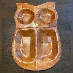 🔥 3 FOR $20 SALE! Vintage boho woven wood owl serving tray dish